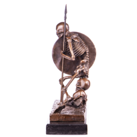 Boekensteun bronzen skelet beeld