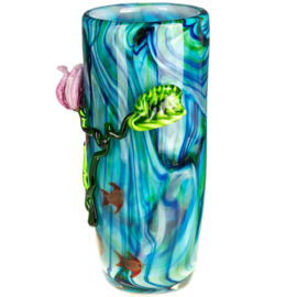 Murano-stijl vaas met vissen en bloemen