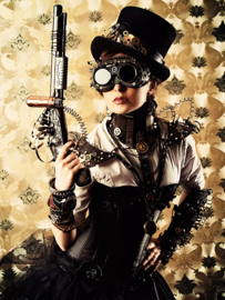 Steampunk vrouw met pistoolschilderij