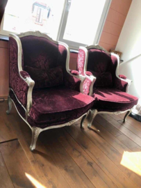 Barok fauteuils in aubergine-zilver