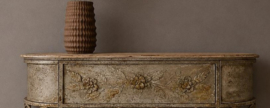Vintage industriële sidetable met houten blad