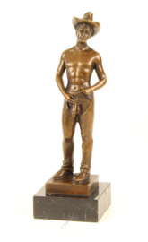 Bronzen man met cowboyhoed beeld