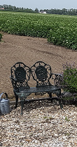 Gietijzer groen tuinbankje met camee