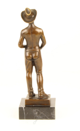 Bronzen man met cowboyhoed beeld