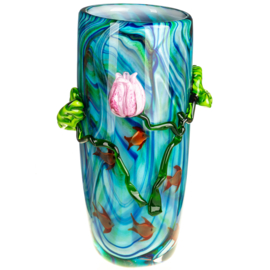 Murano-stijl vaas met vissen en bloemen