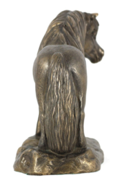 Shetlandpony beeld op houten urn