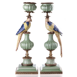 Papegaaienkandelaars porselein brons