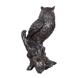 Uil op boomstam bronzen beeld
