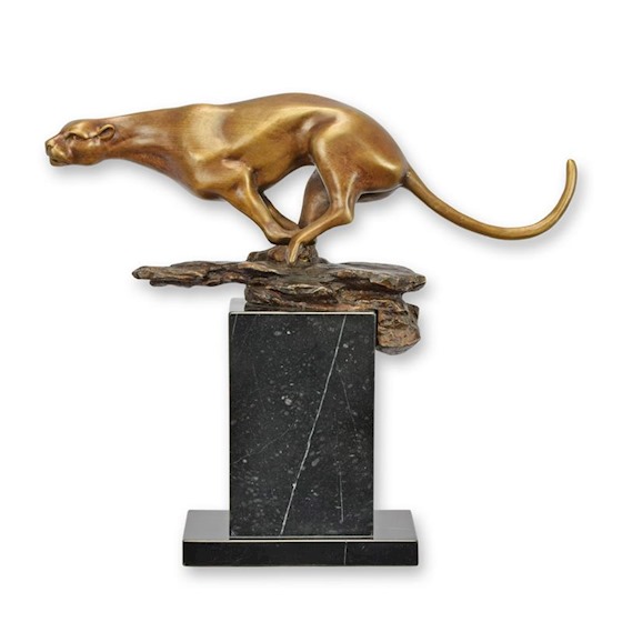 Rennende bronzen Jaguarbeeld