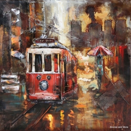 3D metaal schilderij tram door regen