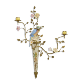 Wandkandelaar vogel porselein brons