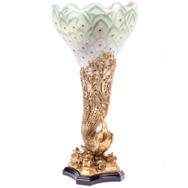 Porselein bronzen pauwvaas