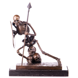 Boekensteun bronzen skelet beeld