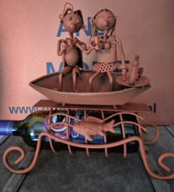 Originele wijnfleshouder "Samen in een bootje"