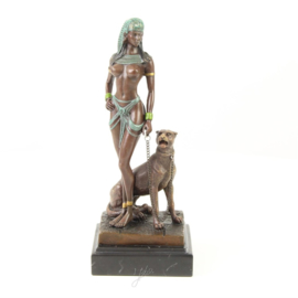 Cleopatra bronzen beeld met panter