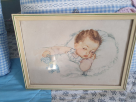 Brocante schilderijtje baby