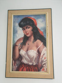Brocante schilderij zigeuner meisje