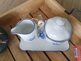 Brocante roomstelletje blauwe rozen