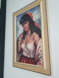 Brocante schilderij zigeuner meisje