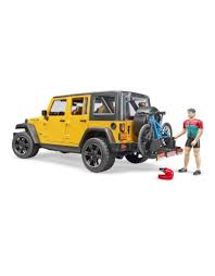 Jeep Wrangler Rubicon Unlimited met mountainbike en speelfiguur