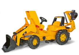 Traptractor CAT met voorlader en graafmachine