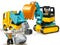 Truck en graafmachine met rupsbanden