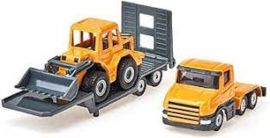 Vrachtwagen met dieplader en shovel