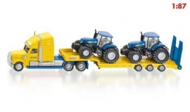 Vrachtwagen met 2 New Holland tractors