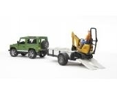 Landrover, JCB graafmachine en aanhanger