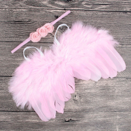 Roze baby engelen vleugels met  haarband.
