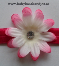Smalle fuchsia baby haarband met bloem.