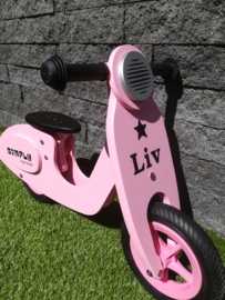 Houten scooter roze of zilver met/zonder naam