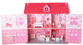 Poppenhuis  inclusief meubels met openklapbare voorkant