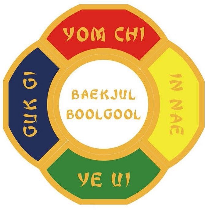 Badge -Tenet onoverwinnelijke levensmoed (BAEKJUL BOOLGOOL) - wit