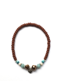 Handmade bracelet - copper brown, white, turquoise