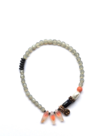 Handmade bracelet - light grey, orange, pearl
