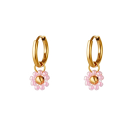 Earrings beaded flower - pink