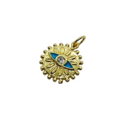 Textured Turquoise Eye Gold Pendant