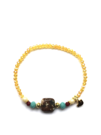 Handmade bracelet - ocher yellow, brown, turquoise