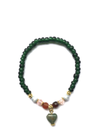 Handmade bracelet - dark green, pink, light blue