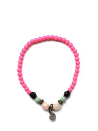 Handmade bracelet - fuchsia pink, green, black