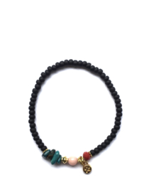 Handmade bracelet - black, turquoise, red