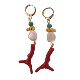 Earrings Pearl Coral Gold