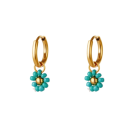 Earrings beaded flower - sea green