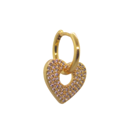 Zirconia Hollow Heart Gold Earring