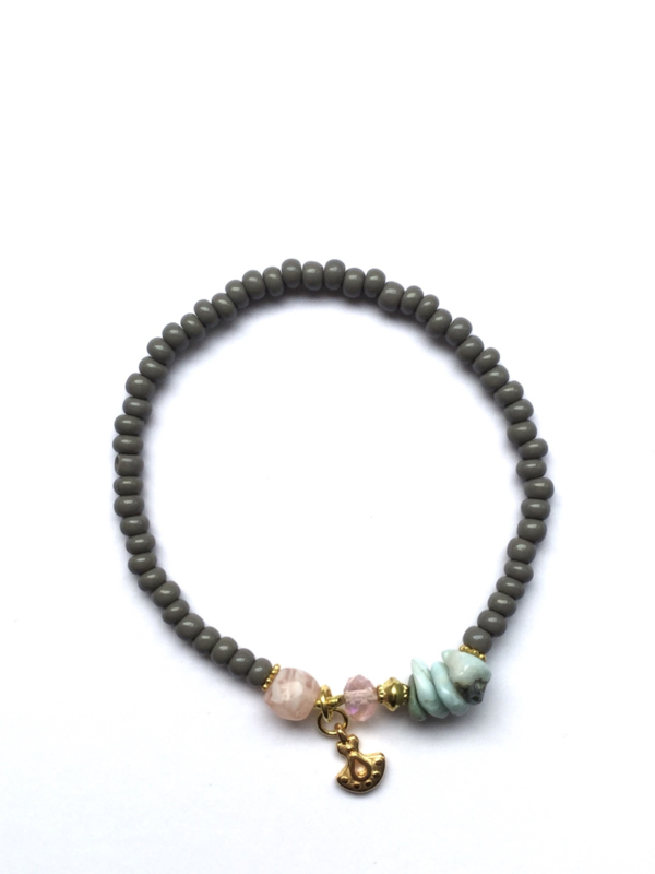 Handmade bracelet - grey, light pink, light turquoise