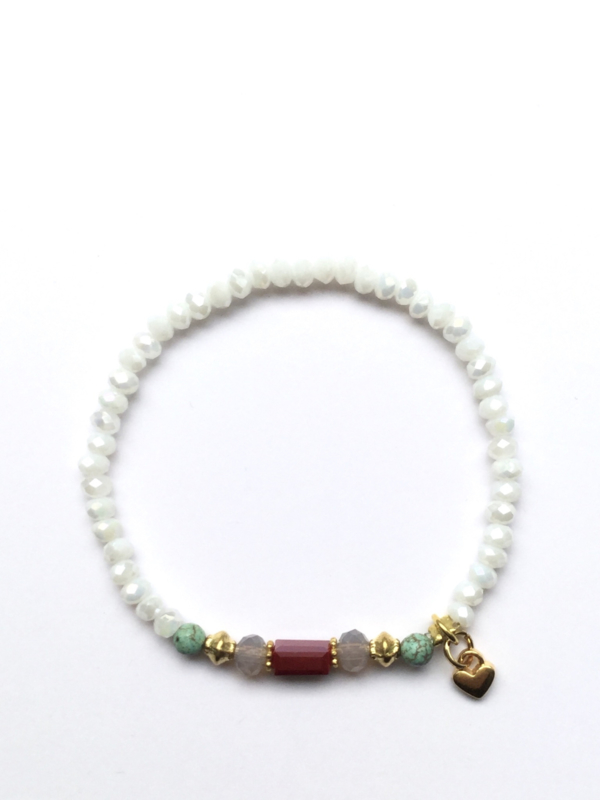 Handmade bracelet - white, red, turquoise