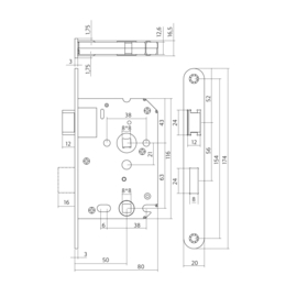 Badkamerslot Intersteel 63/8 mm zwart voorplaat met sluitplaat