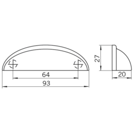 Komgreep Daniek: 64 mm chroom