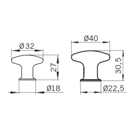 Knop Jessica: 32/40 mm zwart kunststof